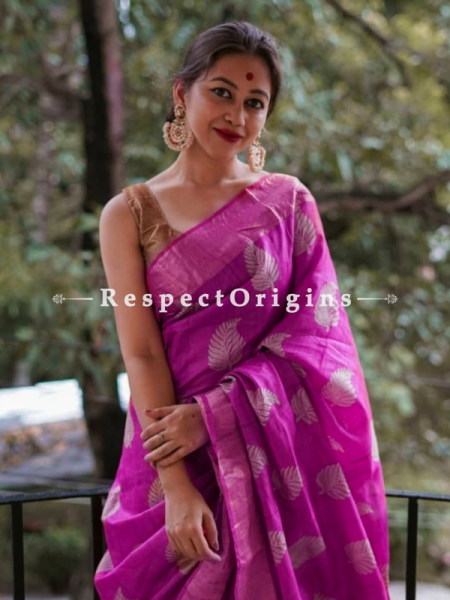 Pink Handwoven Pure Muga Tussar Silk Saree ; 5.5 Meters Length ; 120 Thread Count ; Blouse Included; u602075863_New_db.com