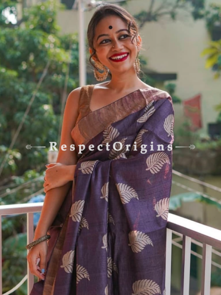 Purple Handwoven Pure Muga Tussar Silk Saree ; 5.5 Meters Length ; 120 Thread Count ; Blouse Included; u602075863_New_db.com