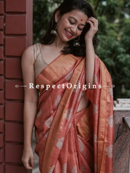 Brown Handwoven Pure Muga Tussar Silk Saree ; 5.5 Meters Length ; 120 Thread Count ; Blouse Included; u602075863_New_db.com