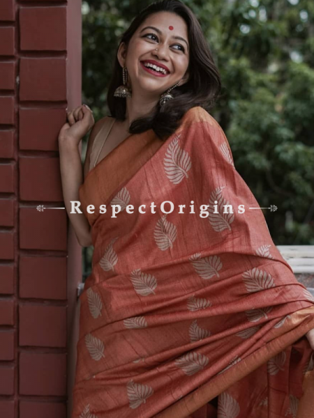 Brown Handwoven Pure Muga Tussar Silk Saree ; 5.5 Meters Length ; 120 Thread Count ; Blouse Included; u602075863_New_db.com