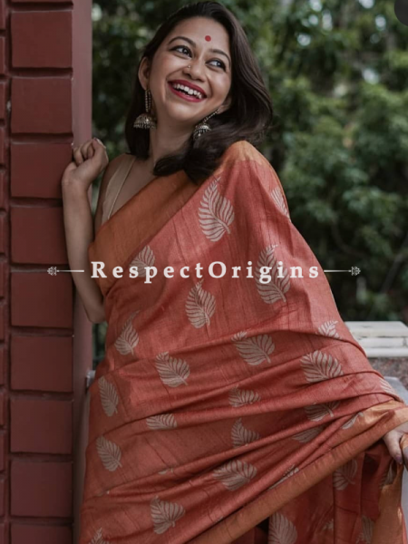 Brown Handwoven Pure Muga Tussar Silk Saree ; 5.5 Meters Length ; 120 Thread Count ; Blouse Included; u602075863_New_db.com