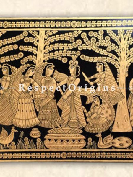 Buy Raas Leela; Rectangular Tikuli Art Hand Painted Folk Wall Art; Cardboard; 24x12 in At u602075863_New_db.com