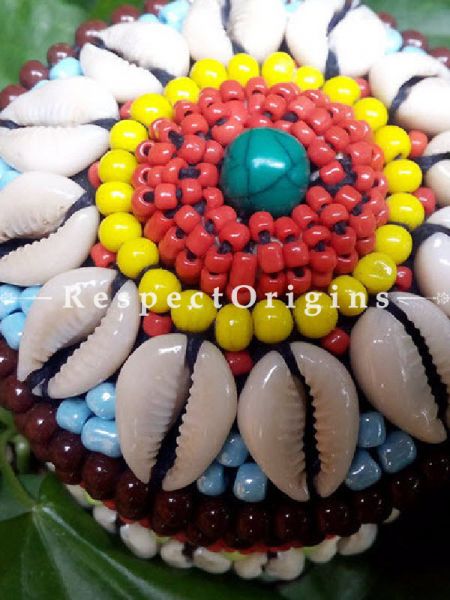 Red, blue and yellow Jewellery Box With Beads and Sea Shells; Ladakhi Beaded Container; u602075863_New_db.com