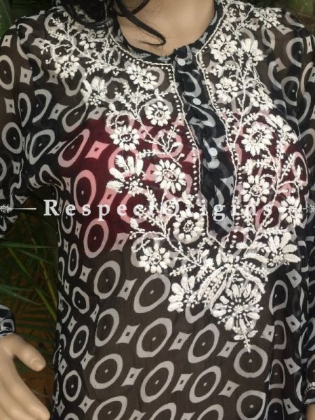 Buy Black Chikankari Embroidered Short Chiffon Kurti; Circles Print at com