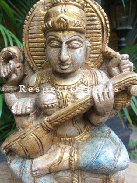 Buy Saraswati Idol or Figurine; Beige, Tamil Nadu Wood Craft 10x3x6 in At u602075863_New_db.com