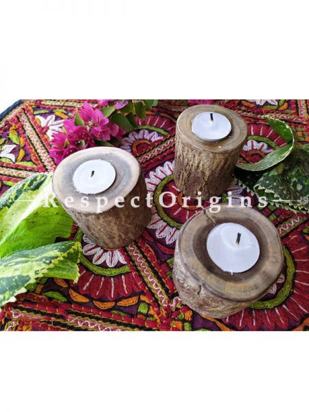 Buy Set of 3 Candle Stand or Votive; Natural looking Rustic Wooden Candle Stand At u602075863_New_db.com