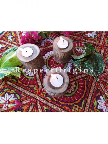 Buy Set of 3 Candle Stand or Votive; Natural looking Rustic Wooden Candle Stand At u602075863_New_db.com