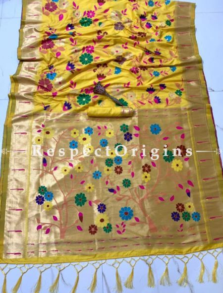 Traditional Silk Paithani Multicolor Saree With Woven Design Throughout,Comes with a blouse piece; com