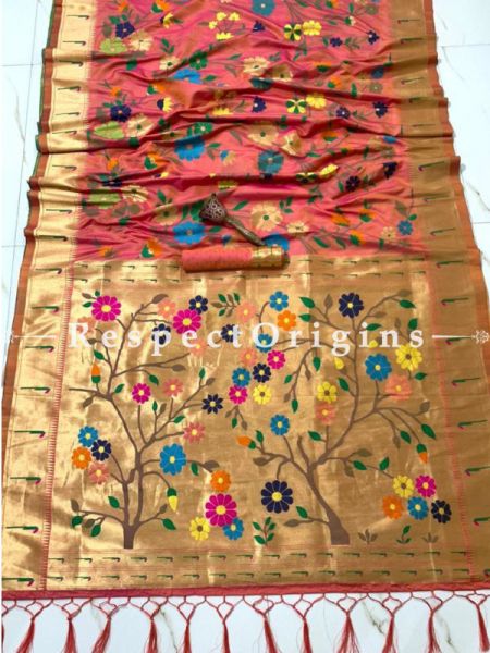 Rose Pink Ethnic Silk Paithani Saree With Woven Design Throughout and with Floral Motifs,Comes with a Blouse Piece; com