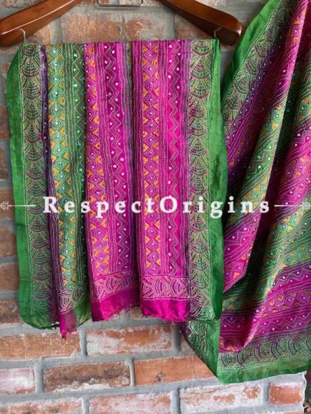 Fabulous Silken Kantha Embroidered Green and Pink Stole, Dupatta, Shawl Gift for her; u602075863_New_db.com