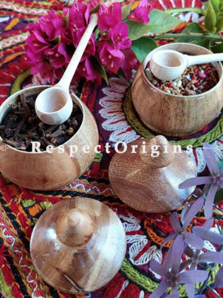 Spice Jars Seasoning Box Set; Wooden SoLid Condiment Pot Set; Seasoning Pot Containers -with Lids Spoons