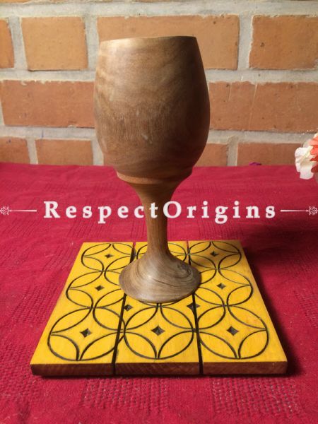 Square Shaped Yellow Wooden Coaster With Geometrical Patters; Handcrafted; u602075863_New_db