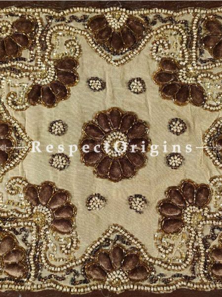 Buy Set of 4 Traditional Square Table Mat; Cream Net Base with Brown Velvet petals; Beadwork; 15x15 in At u602075863_New_db.com