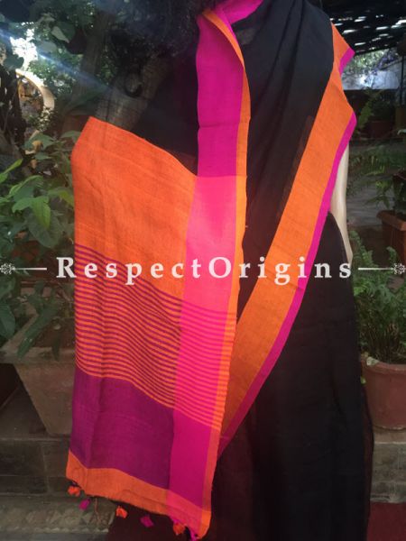 Stunning Black Linen Saree; orange and Pink Border, u602075863_New_db.com