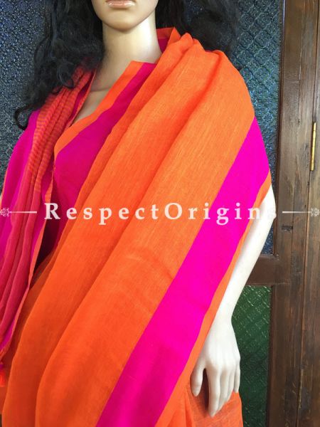 Stunning orange Linen Saree; Pink Border, u602075863_New_db.com