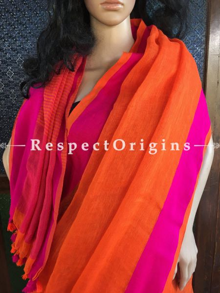 Stunning orange Linen Saree; Pink Border, u602075863_New_db.com