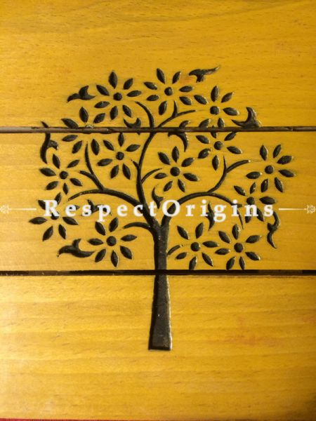 Ecofriendly, Green Products, Stylish Square yellow wooden Coaster with Tree Pattern Drawn, u602075863_New_db