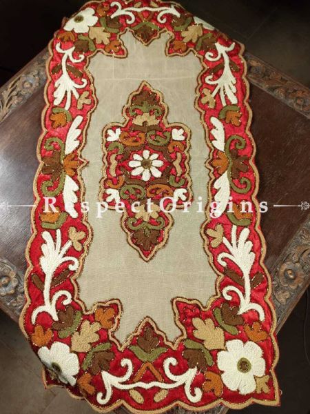 Buy Handcrafted Table Runner with Heavy Hand Embroidery and Beadwork 33x17 in At u602075863_New_db.com