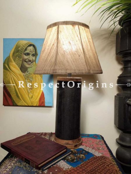 Buy Cylindrical Brown Wooden Lamp with Brass Trimming At u602075863_New_db.com