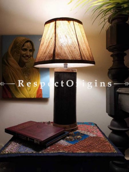 Buy Cylindrical Brown Wooden Lamp with Brass Trimming At u602075863_New_db.com