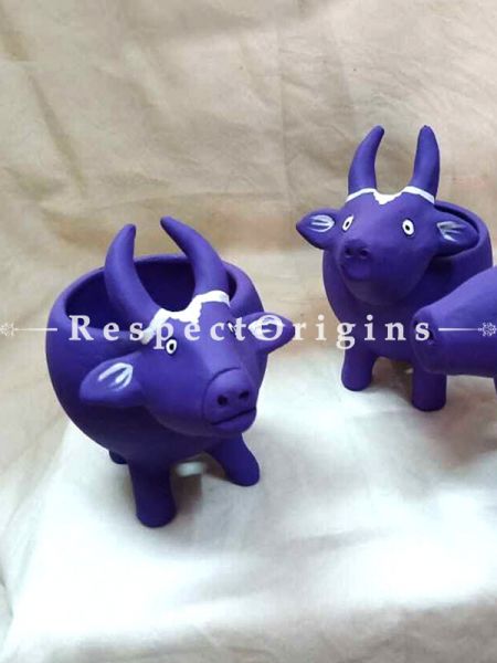 Buy Set of 3 Handmade Terracotta Planters in Buffalo Design in Purple At u602075863_New_db.com