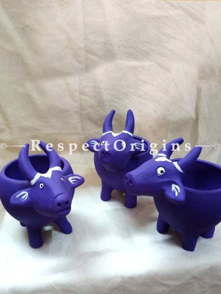 Buy Set of 3 Handmade Terracotta Planters in Buffalo Design in Purple At u602075863_New_db.com