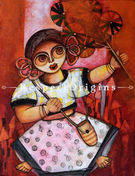 Vertical Art Painting of The fun seller ;Acrylic on Canvas; 14in X 18in at u602075863_New_db.com
