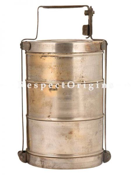 Buy Picnic or Lunch Box With 3 boxes in Brass With detachable holder At u602075863_New_db.com