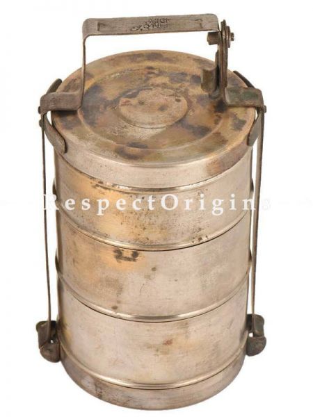 Buy Picnic or Lunch Box With 3 boxes in Brass With detachable holder At u602075863_New_db.com