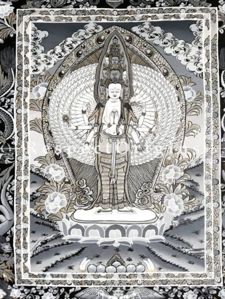 Vertical Thangka Painting of Avalokiteshvara in 20X18 inches On Canvas; Buddhist Traditional Painting Wall Art; u602075863_New_db