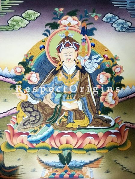 Vertical Thangka Painting of Guru Rimpochhe in 20X18 inches On Canvas; Buddhist Traditional Painting Wall Art; u602075863_New_db