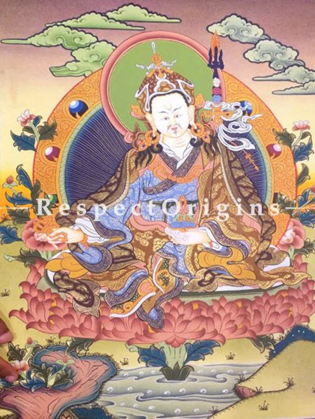 Vertical Thangka Painting of Guru Rimpochhe-Padmasambhava in 24X18 inches On Canvas; Buddhist Traditional Painting Wall Art; u602075863_New_db