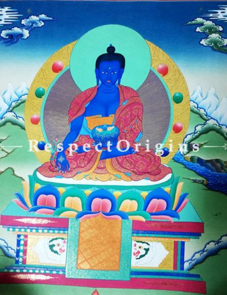Vertical Thangka Painting of Medicine Buddha in 22X18 inches On Canvas; Buddhist Traditional Painting Wall Art| u602075863_New_db