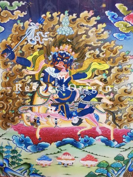 Vertical Thangka Painting of Palden Lhamo in 22X18 inches On Canvas; Buddhist Traditional Painting Wall Art; u602075863_New_db