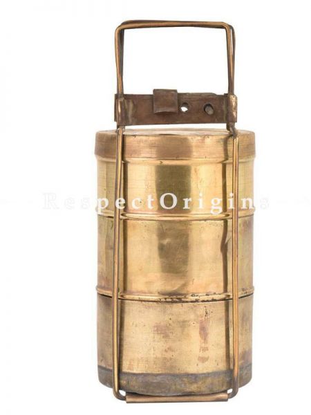 Buy Brass Picnic or Tiffin Carrier with 3 boxes With detachable holder At u602075863_New_db.com