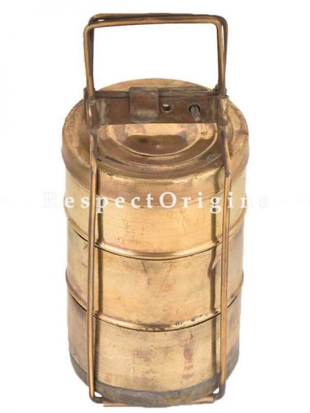 Buy Brass Picnic or Tiffin Carrier with 3 boxes With detachable holder At u602075863_New_db.com