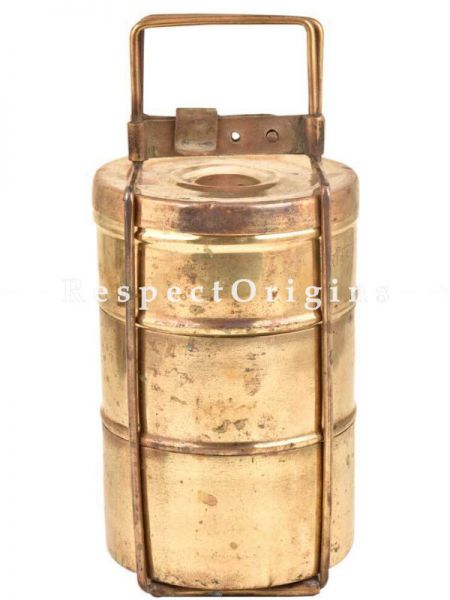 Buy Vintage Picnic or Lunch Box With 3 boxes in Brass With detachable holder At u602075863_New_db.com