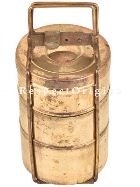 Buy Vintage Picnic or Lunch Box With 3 boxes in Brass With detachable holder At u602075863_New_db.com