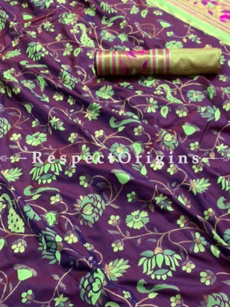Kanchipuram Pure Silk Saree in Purple, Full body weaving with Contrast Running Blouse; u602075863_New_db.com
