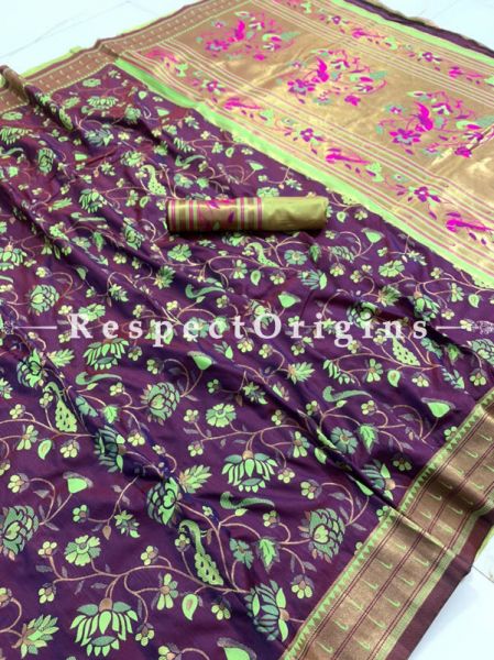 Kanchipuram Pure Silk Saree in Purple, Full body weaving with Contrast Running Blouse; u602075863_New_db.com