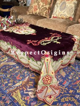 Magnificent Velvet Purple Aari Work Embroidered Center Table Cover; 90 X 40 Inches.; com
