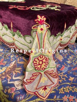 Magnificent Velvet Purple Aari Work Embroidered Center Table Cover; 90 X 40 Inches.; com