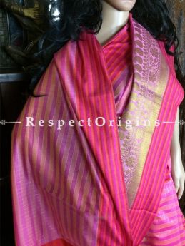 Handwoven Pink Banarasi Cotton Silk Saree; Zari Border & Butis, com