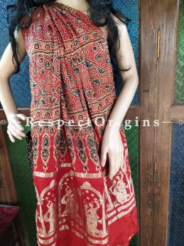 Elegant Ajrakh Block- print on Bandhani Modal Silk Saree Red; Blouse Included; com