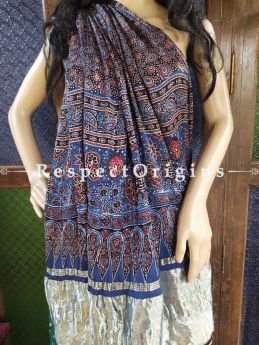 Ajrakh Block- print on Bandhani Modal Silk Saree Bluw With Gold Zari Pallu; Blouse Included; com