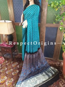 Ajrakh Block- print on Bandhani Modal Silk Saree Bluw With Gold Zari Pallu; Blouse Included; com