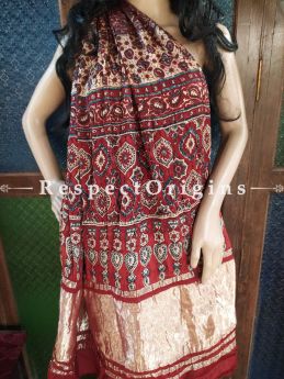 Magnificent Ajrakh Block- print on Bandhani Modal Silk Saree Brown With Red and Gold Zari Pallu; Blouse Included; com