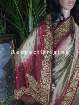 Buy Crimson & Beige Bandhani Silk Saree; Beadwork; com