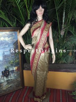 Buy Crimson & Beige Bandhani Silk Saree; Beadwork; com
