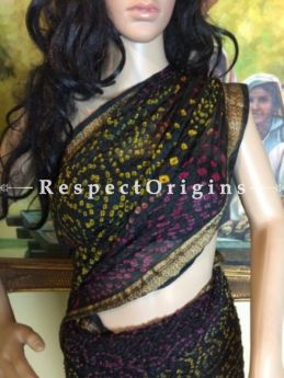 Buy Green, Yellow, Red n Gold Silk Bandhani Saree; com